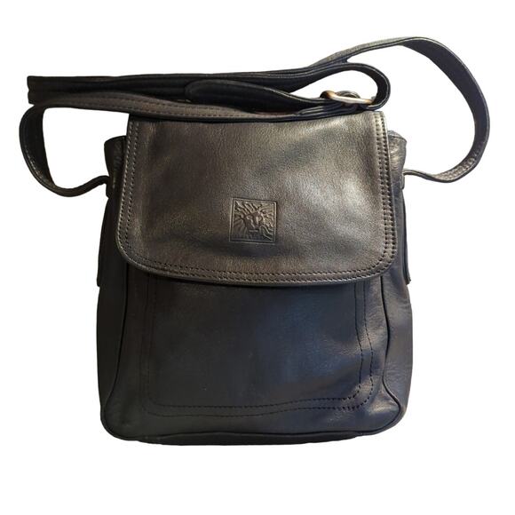 Anne Klein Black Leather Shoulder Bag Adjustable Strap 7 x 8 x 2.5 - Picture 1 of 13